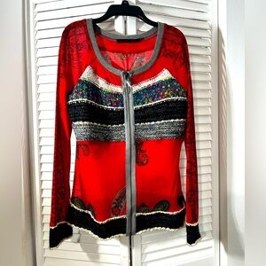 LULU.H Paris Knit Y2K Mesh Sheer Multicolor Full Zip Sweater Top Women's Sz XL